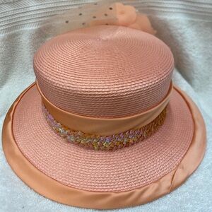 Vintage Custom Made Peach colored And Rhinestones Church/Wedding Hat - NWT